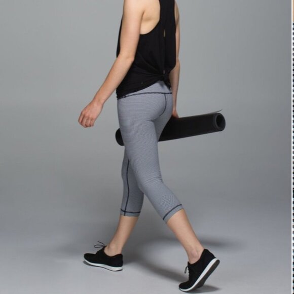 Lululemon Wunder Under Crop Leggings Gingham Luon White Blue - Picture 4 of 14